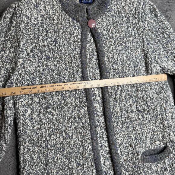 Vintage Knit Wool Blend Cardigan Le Chois Womens M/L Gray Chunky Knit Pockets - Picture 3 of 6